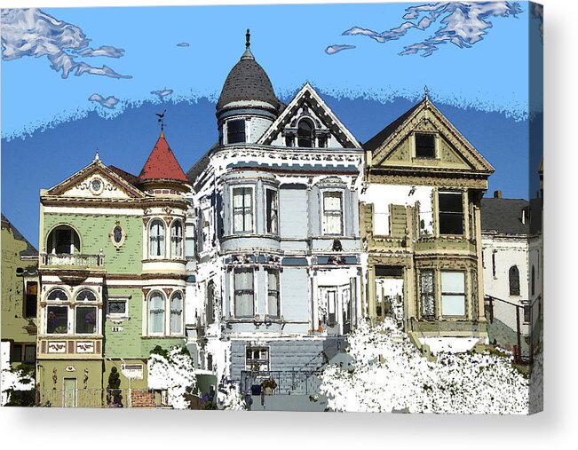 Sanfrancisco Acrylic Print featuring the drawing San Francisco Alamo Square - Modern Art Painting by Peter Potter