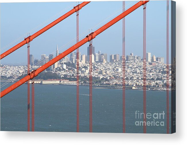 San Francisco Acrylic Print featuring the photograph San Francisco in The Distance Through The Golden Gate Bridge . 7D14538 by Wingsdomain Art and Photography