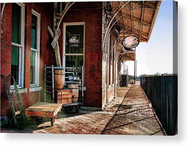 Depot Acrylic Print featuring the photograph Santa Fe Depot of Guthrie by Lana Trussell