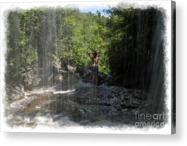 Emily Gardner Acrylic Print featuring the photograph Scene from under the waterfall by Dan Friend