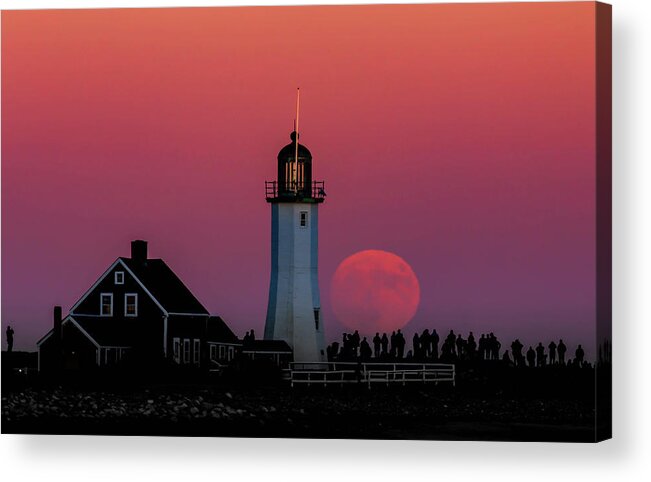 Lighthouse Acrylic Print featuring the photograph Scituate Supermoon by Rob Davies