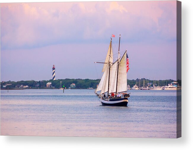 America Acrylic Print featuring the photograph Scooner Freedom Near St. Augustine Lighthouse by Rob Sellers