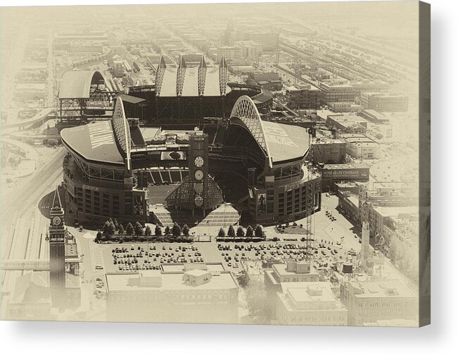 Yellowed Acrylic Print featuring the photograph Seattle Stadiums Old Yellow by Pelo Blanco Photo