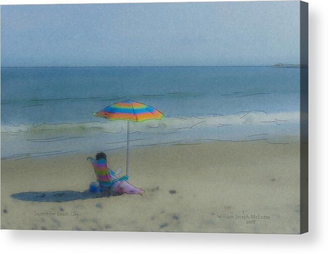 Beach Acrylic Print featuring the painting September Beach Reader by Bill McEntee