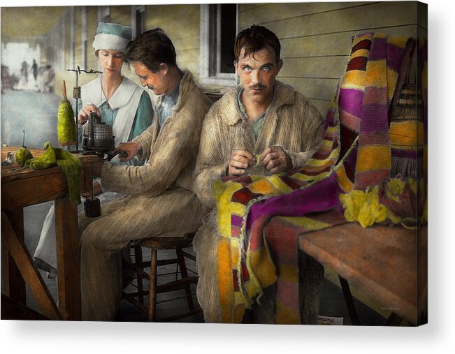 Sew Acrylic Print featuring the photograph Sewing - Knitting helps me to relax... 1917 by Mike Savad
