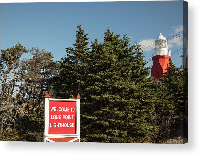 Canada Acrylic Print featuring the photograph Sign at Long Point Lighthouse, Twilingate, Canada by Karen Foley