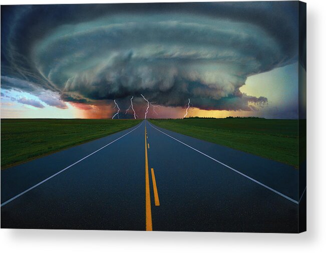 Climate Acrylic Print featuring the photograph Single Lane Road Leading To Storm Cloud by Don Hammond