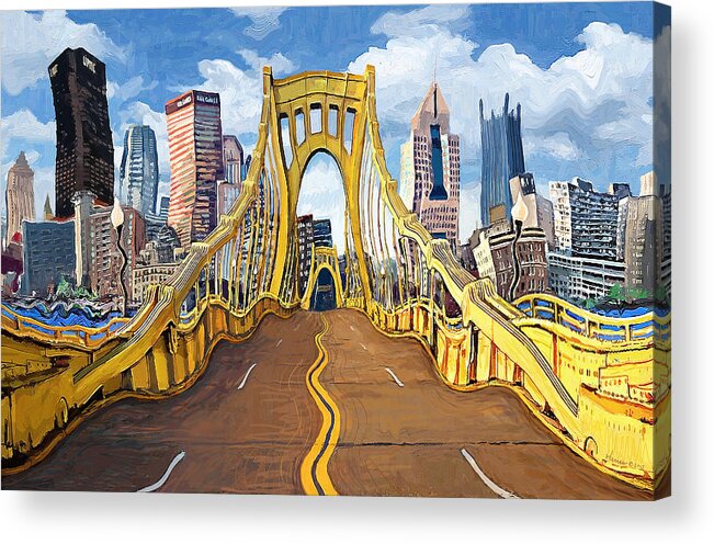 Pittsburgh Pennsylvania Acrylic Print featuring the painting Sixth Street Bridge, Pittsburgh by Frank Harris