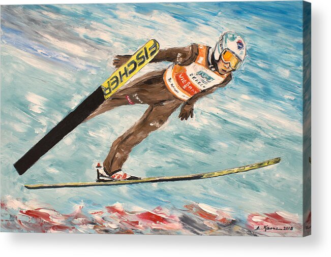 Kamil Stoch Acrylic Print featuring the painting Ski Jumper- KAMIL STOCH by Luke Karcz