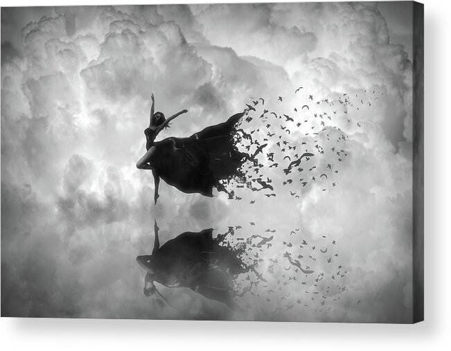 Dancer Acrylic Print featuring the digital art Sky Dancer - black and white by Lilia D