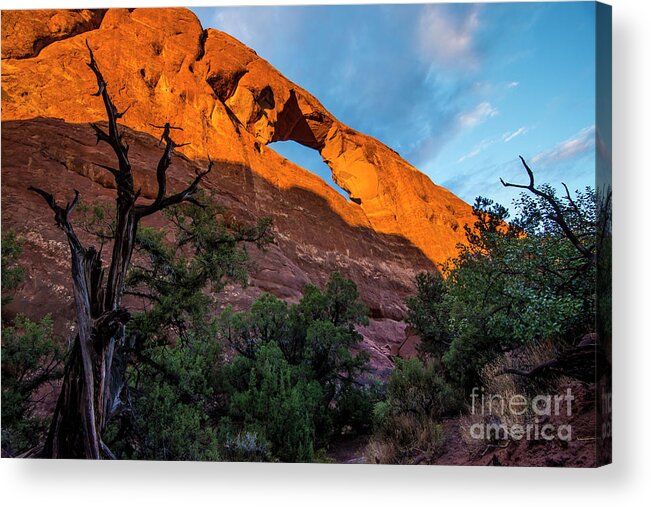 Utah Acrylic Print featuring the photograph Skyline Arch At Sunset - Arches National Park - Utah by Gary Whitton