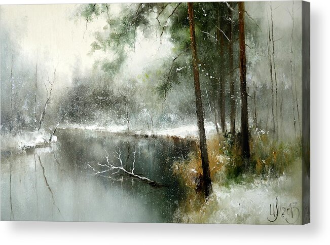 Russian Artists New Wave Acrylic Print featuring the painting Small River in the Forest by Igor Medvedev