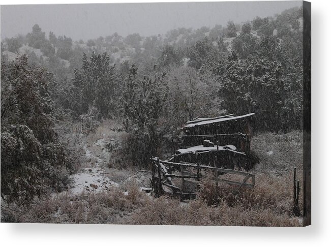Snow Acrylic Print featuring the photograph Snow in the Old Santa Fe Corral by Christopher J Kirby