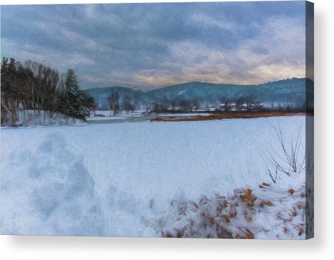 The Brattleboro Retreat Meadows Acrylic Print featuring the photograph Snow On The West River by Tom Singleton