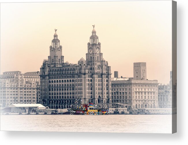 Pier Acrylic Print featuring the photograph Snowdrop Dazzles in front of the Liverbirds by Spikey Mouse Photography