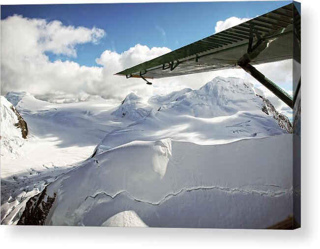 Alaska Acrylic Print featuring the photograph Snowfield off Airplane Wing - Alaska Range by Waterdancer 
