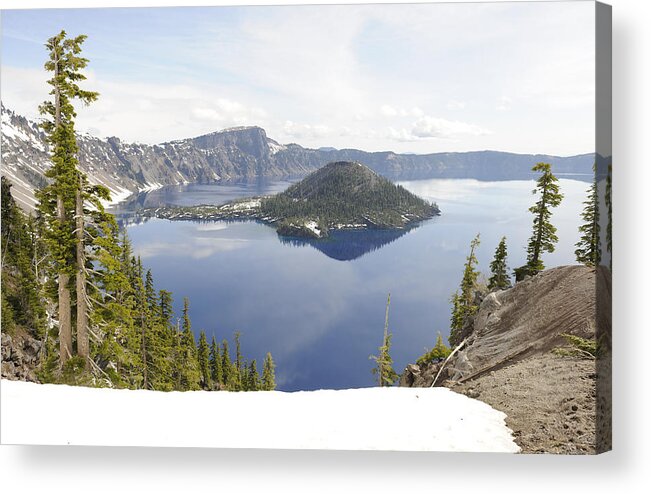 Sorcerers Island Crater Lake Oregon Acrylic Print featuring the photograph Sorcerers Island by Harold Piskiel