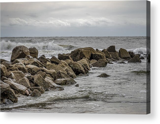 Beach Acrylic Print featuring the photograph South Carolina - Folly Beach - Crashing Waves on Rocks by Ron Pate
