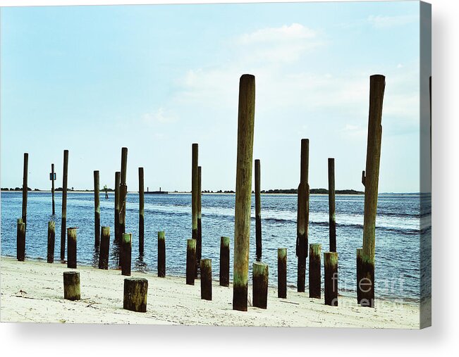 Southport Acrylic Print featuring the photograph Southport Beach Weathered Wood by Amy Lucid