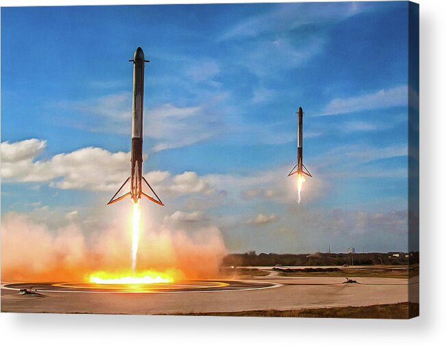 SpaceX Falcon Heavy booster landing Acrylic Print by SpaceX - Fine Art  America