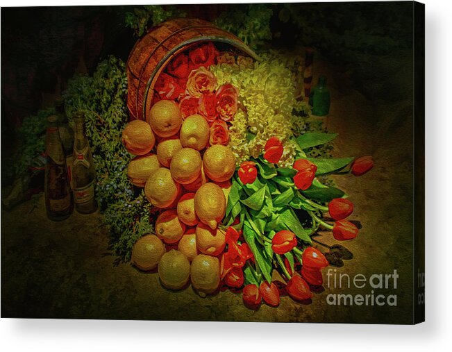 Lemon Acrylic Print featuring the photograph Spilled Barrel Bouquet by Sandy Moulder