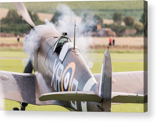 71 (eagle) Squadron Acrylic Print featuring the photograph Spitfire engine start smoke rings by Gary Eason