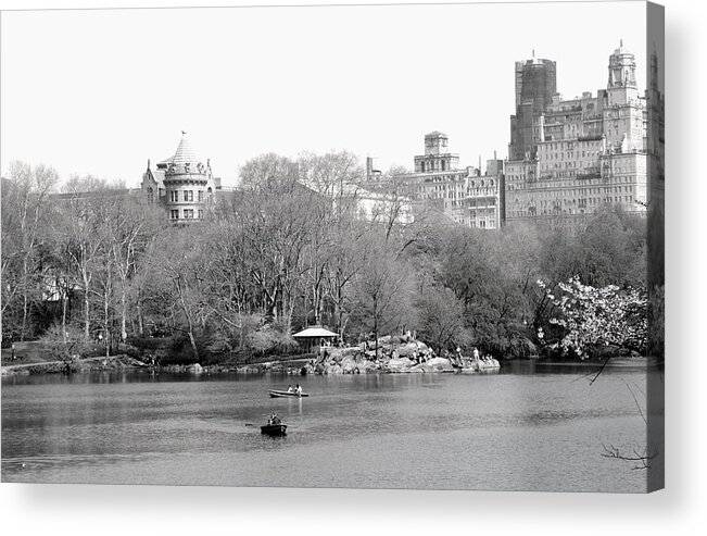 Central Park Acrylic Print featuring the photograph Spring Day in Central Park in Black and White by Living Color Photography Lorraine Lynch