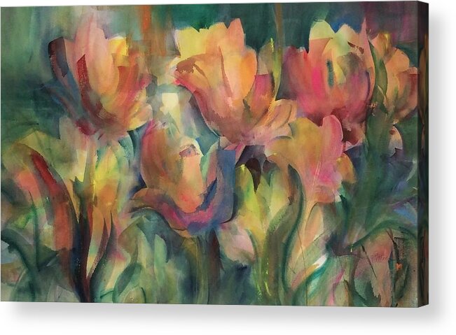 Tulips Acrylic Print featuring the painting Spring Tulips by Karen Ann Patton