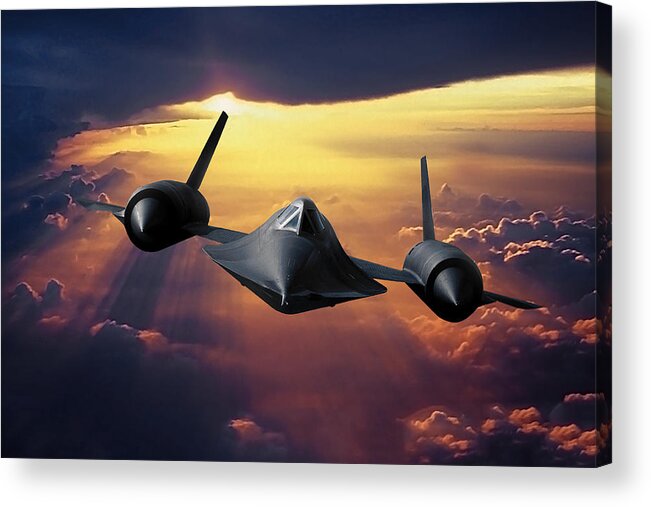 U.s. Air Force Sr-71 Blackbird Acrylic Print featuring the digital art SR-71 Blackbird Ahead of the Sun by Erik Simonsen