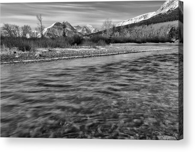 Glacier National Park Acrylic Print featuring the photograph River and mountain view in Glacier national park. by Greg Wyatt