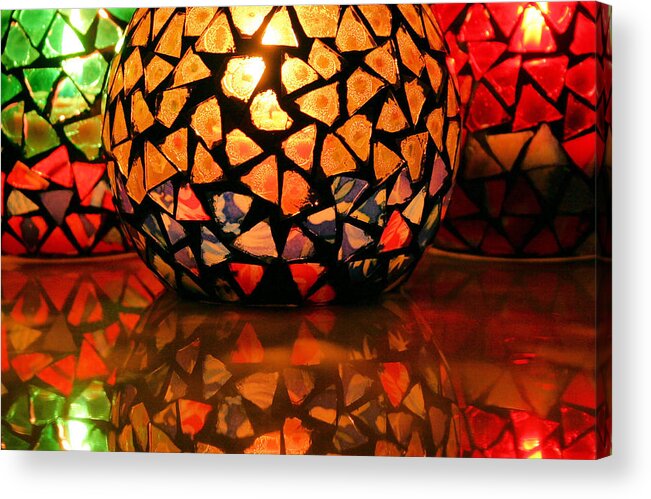 Candle Acrylic Print featuring the photograph Stained Glass Candle Reflections by Kristin Elmquist