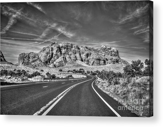 Reid Callaway Horseshoe Bend Acrylic Print featuring the photograph Standing In The Road B W Grand Canyon Butte Page Arizona Art by Reid Callaway