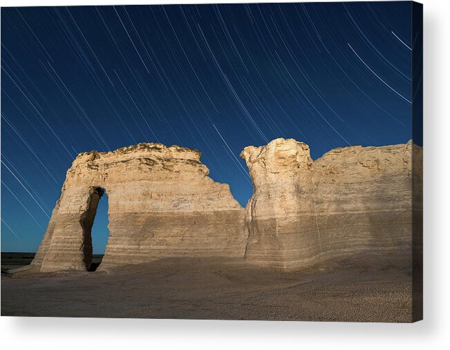 Monument Rocks Acrylic Print featuring the photograph Star Circles Over Monument Rocks by Hal Mitzenmacher