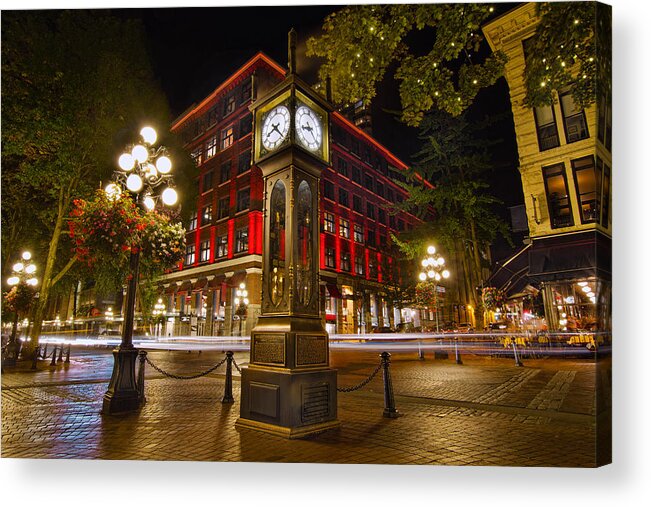 Steam Clock Acrylic Print featuring the photograph Steam Clock in Historic Gastown Vancouver BC by David Gn