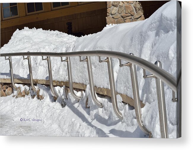 Snow Acrylic Print featuring the photograph Steel Hand Rail in Snow by Kae Cheatham