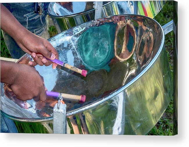 Rachelleeyoung Acrylic Print featuring the photograph Steel Pan by Rachel Lee Young