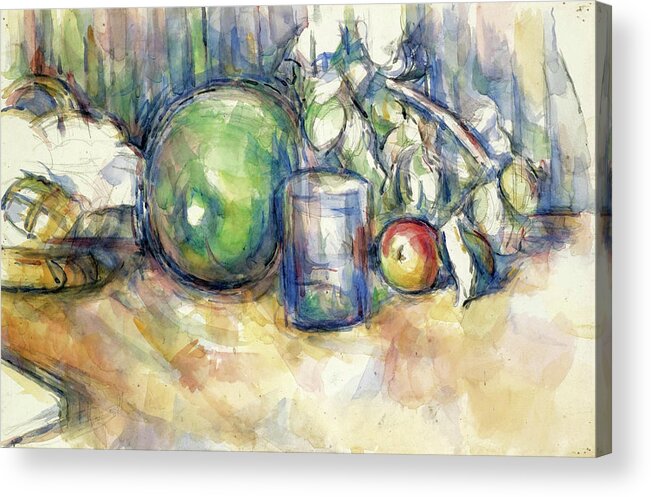 Paul Cezanne Acrylic Print featuring the painting Still Life with Green Melon by Paul Cezanne