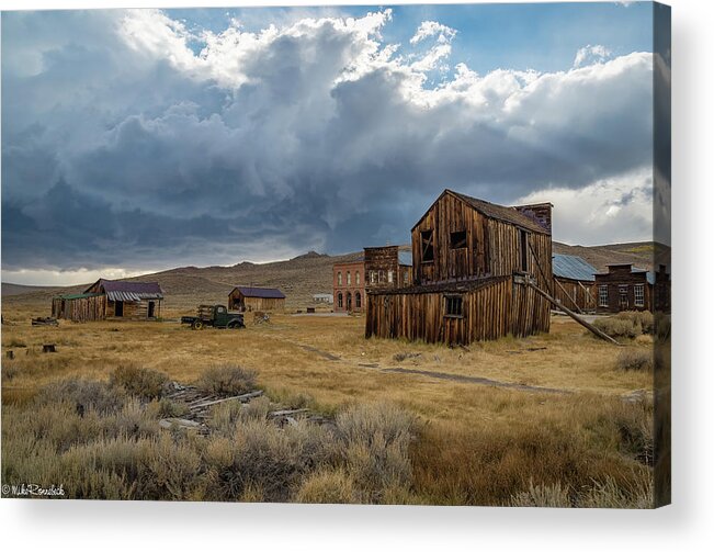 Bodie Acrylic Print featuring the photograph Storm over Bodie by Mike Ronnebeck