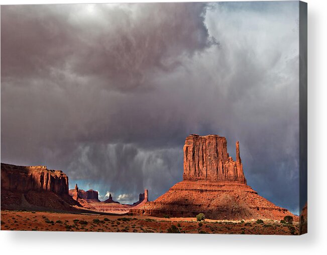 Desert Acrylic Print featuring the photograph Storm over Monument Valley by Wesley Aston