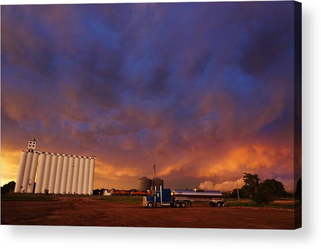 Storm Acrylic Print featuring the photograph Stormy Sunset in Kansas by Ed Sweeney