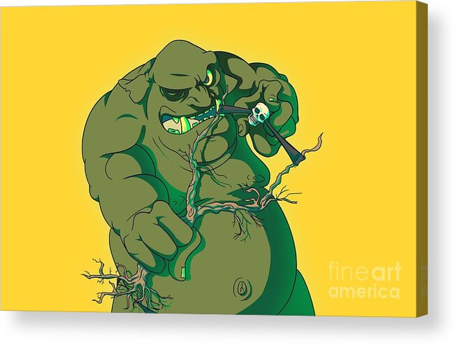 Ogre Acrylic Print featuring the digital art Storybook ogre shooting heads by Jorgo Photography
