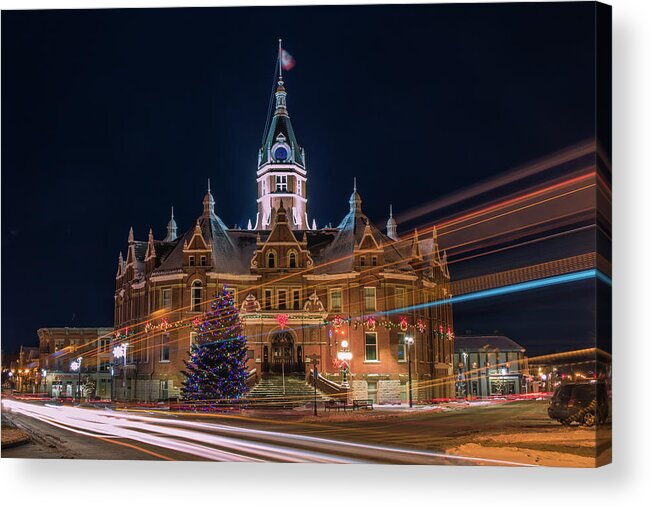 Stratford Acrylic Print featuring the photograph Stratford City Hall during the holidays by Jay Smith