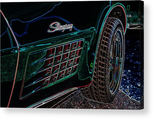 Corvette Acrylic Print featuring the digital art Stringray Neon by Darrell Foster