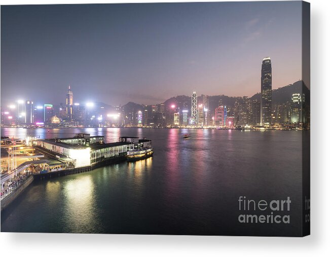 Central - Hong Kong Acrylic Print featuring the photograph Stunning view of the twilight over the Victoria harbor and star by Didier Marti