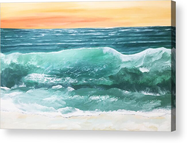 Ocean Acrylic Print featuring the painting Summer Sunset by Linda Bailey