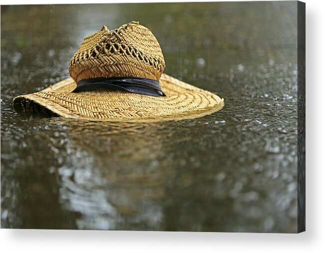 Sun Hat Acrylic Print featuring the photograph Sun hat in the rain by Bob Cournoyer