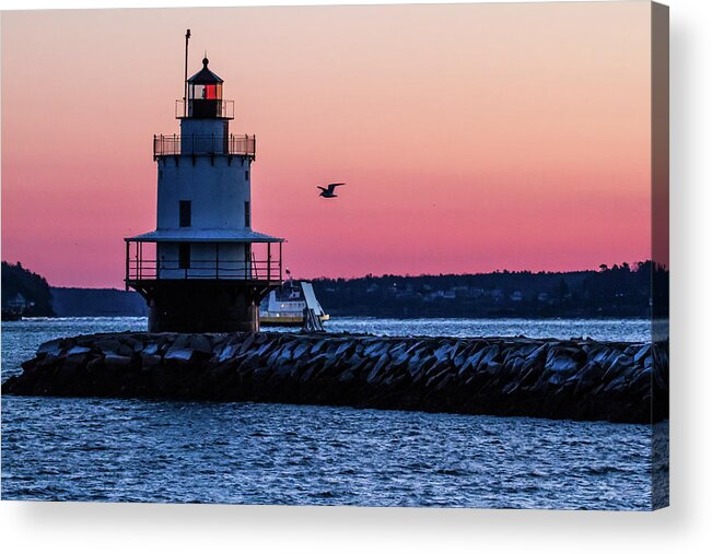 Spring Point Ledge Lighthouse Acrylic Print featuring the photograph Sun Rise at Spring Point by Darryl Hendricks