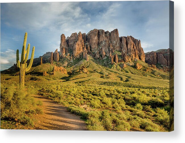 Superstition Mountains Acrylic Print featuring the photograph Sunbreak at Lost Dutchman by Greg Nyquist