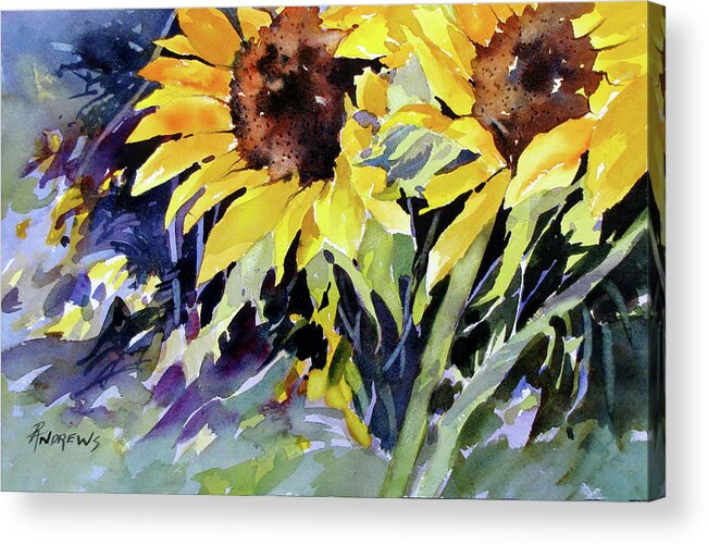 Bold Colors Acrylic Print featuring the painting Sunflower Dazzlers by Rae Andrews