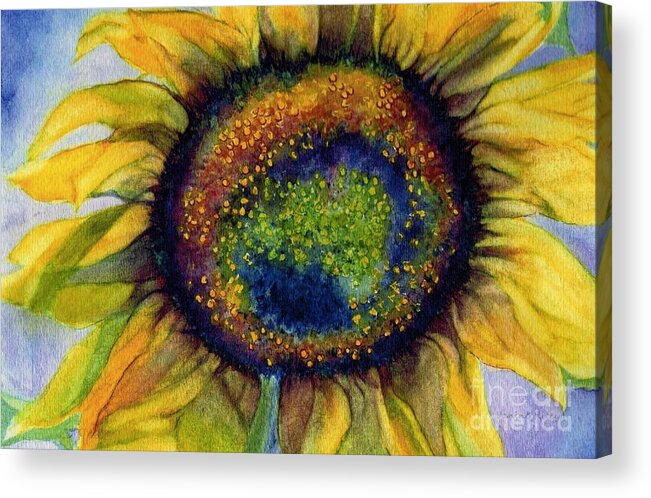Sunflower Acrylic Print featuring the painting Sunflower Emergence by Janine Riley